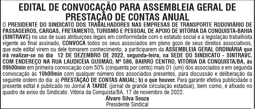 CONVOCAÇÃO  EDITAL SINTRASEB 15/2023 – SINTRASEB